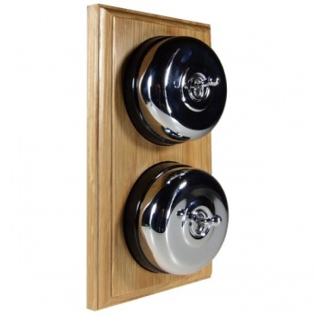 2 Gang 2 Way Light Oak Wood, Polished Chrome Dome Period Switch